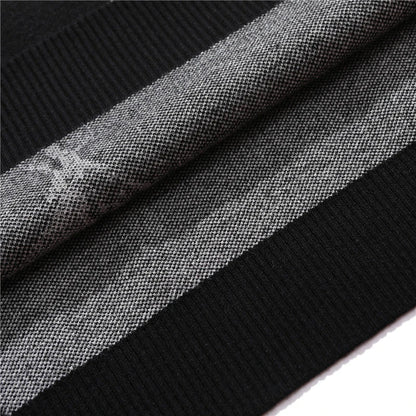 Black and gray striped knit fabric with ribbed texture on mens hip hop streetwear sweater vintage japanese style cotton pullover