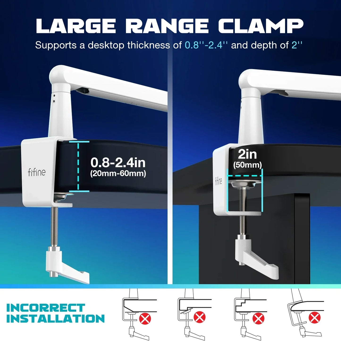 White plastic and metal bm88w fifine microphone boom adjustable low profile clamp with arm for desktop mounting