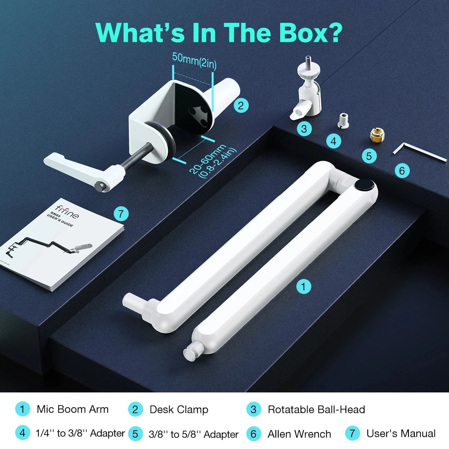 White fifine microphone boom arm bm88w with adjustable low profile design and matte finish for streaming and gaming
