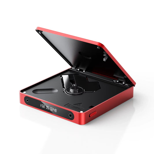 Red rectangular fiio dm13 multifunctional portable stereo cd player with black interior digital display supports usb ripping battery