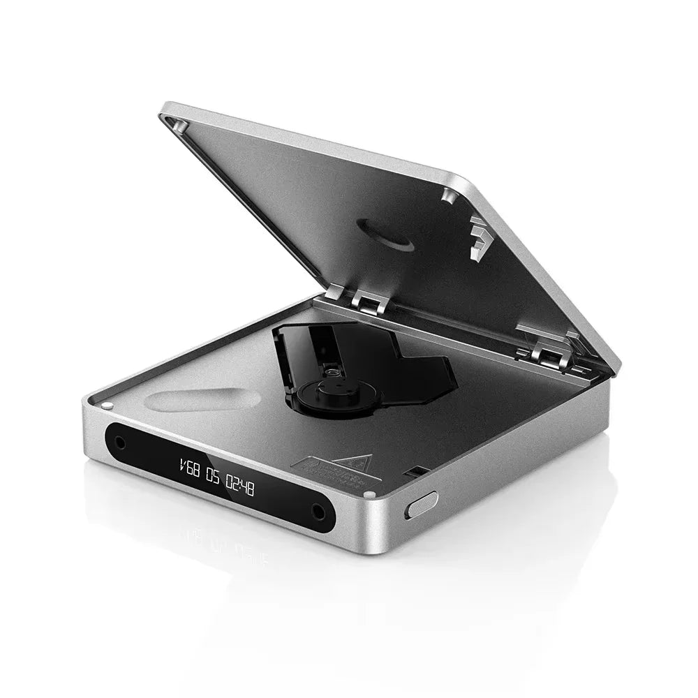 Silver metallic fiio dm13 multifunctional portable stereo cd player with hinged lid and digital display supports usb ripping