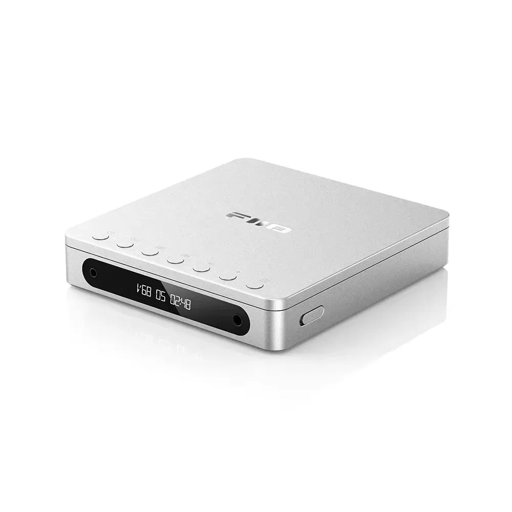 Silver fwd fiio dm13 multifunctional portable stereo cd player with sleek design, illuminated display, and battery supports usb ripping