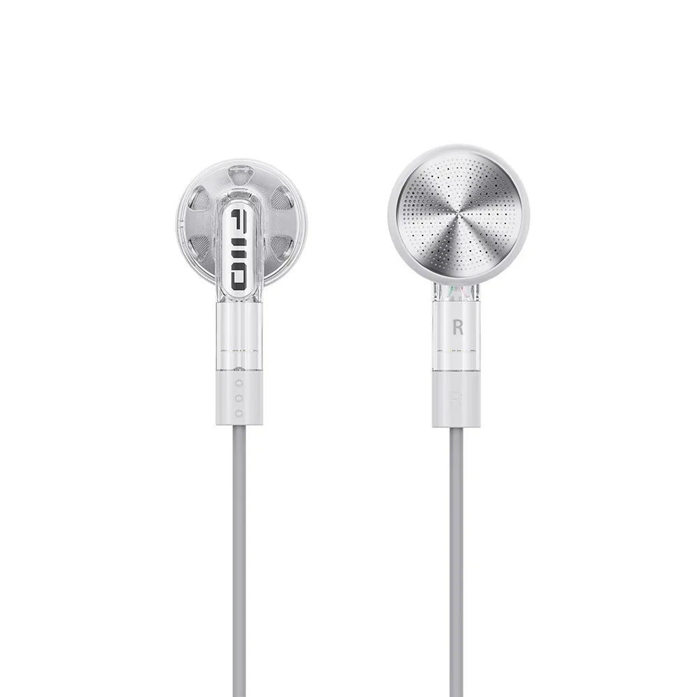 Silver fiiO ff1 wired bass earbud with sleek transparent design and dynamic hd microphone for gaming meeting video