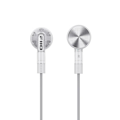 Silver fiiO ff1 wired bass earbud with sleek transparent design and dynamic hd microphone for gaming meeting video