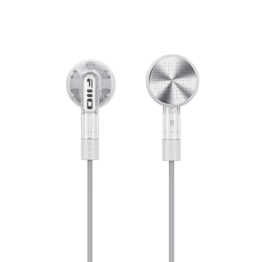 Silver fiiO ff1 wired bass earbud with sleek transparent design and dynamic hd microphone for gaming meeting video