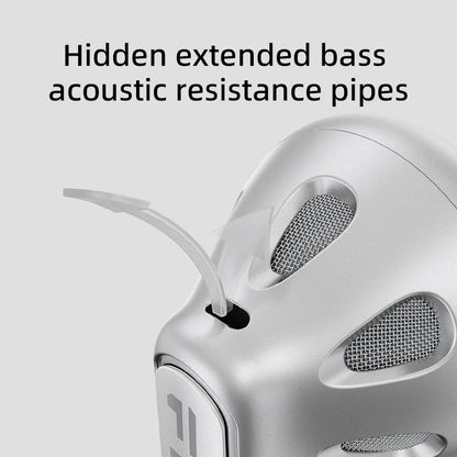 Silver metallic wired bass earbud with hidden bass acoustic pipes and mesh grilles featuring dynamic hd microphone for gaming meeting video