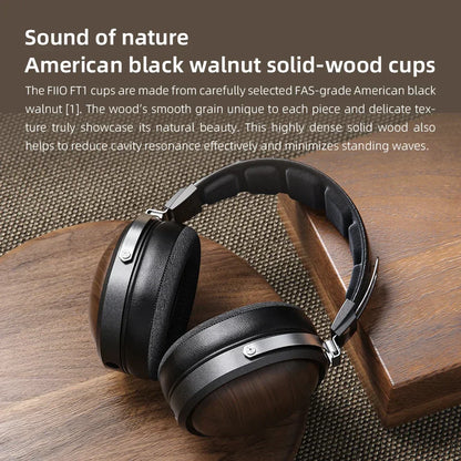 Fiio ft1 headphones professional monitor north featuring american black walnut solid wood cups and black leather ear cushions