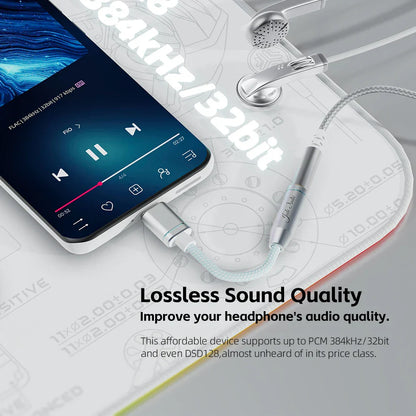Silver metallic finish fiio ja11 usb type c earphone headphone adapter with braided fabric exterior for type beat music use