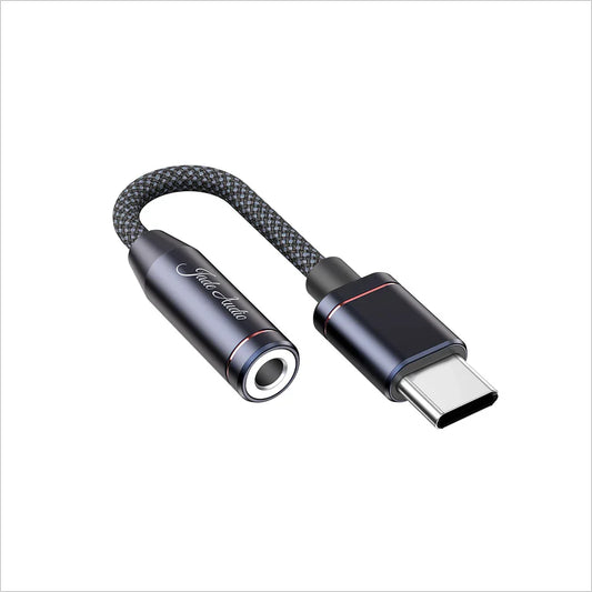 Black and silver FiiO JA11 USB earphone headphone adapter with braided gray cable for type beat music on iOS and Android