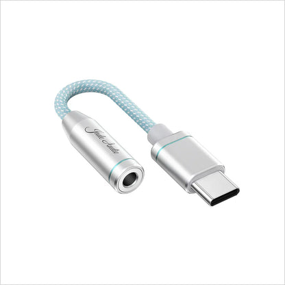 Silver fiio ja11 usb type c earphone headphone adapter with light blue braided cable for type beat music