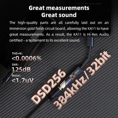 Black and gold ka11 hi-res audio certified braided earphone cable for fiio usb dongle dsd256 adapter usb dongle