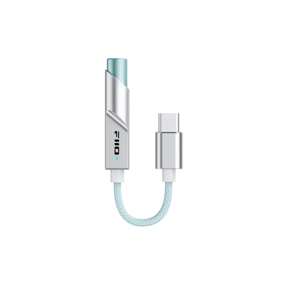 Silver and light blue braided fiio jadeaudio ka11 usb dongle dsd256 adapter usb dongle with usb-c to lightning cable