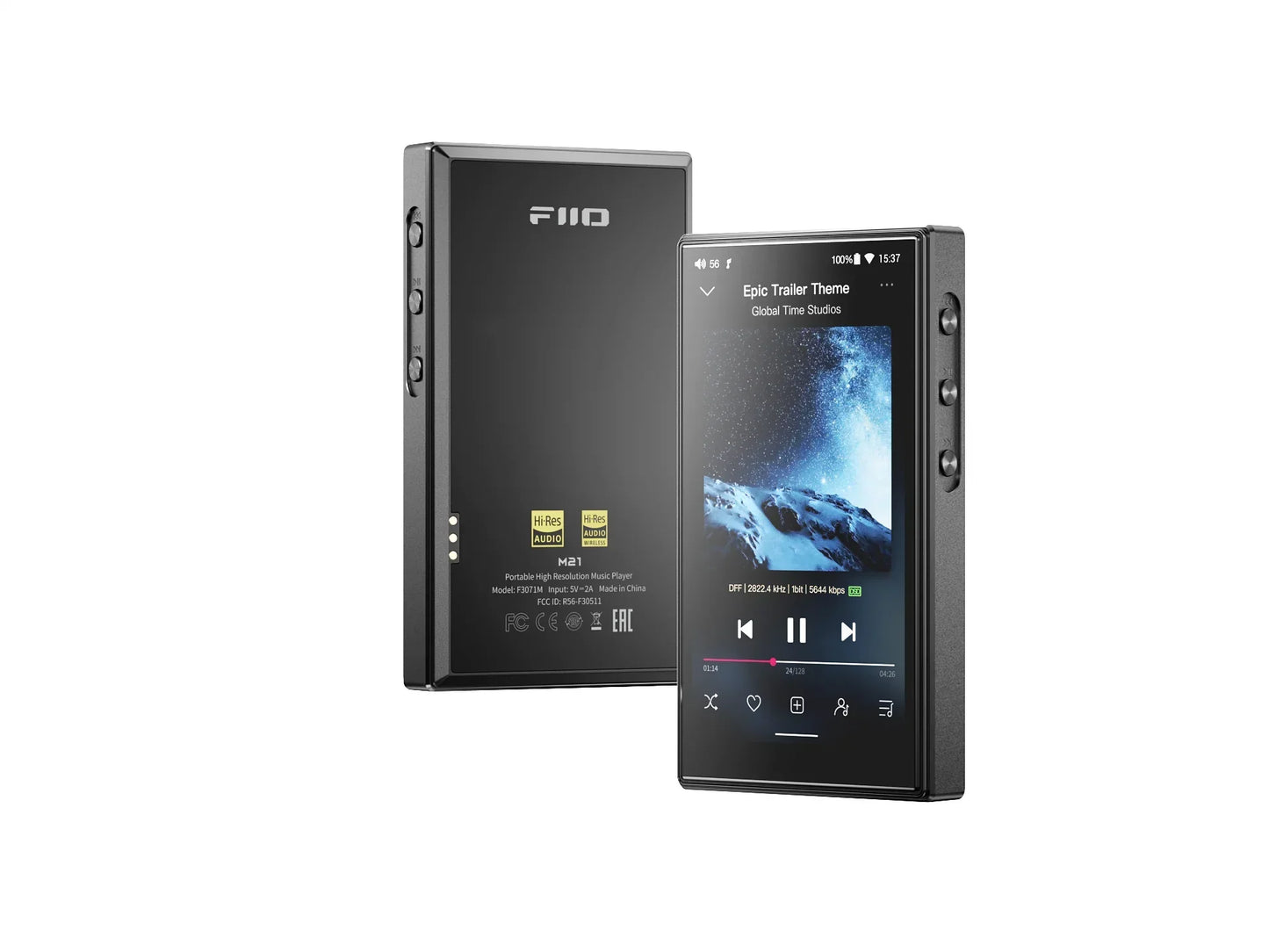 Black fiio m21 android 13 hi-res music player with dacs 950mw high output power peq and touchscreen display