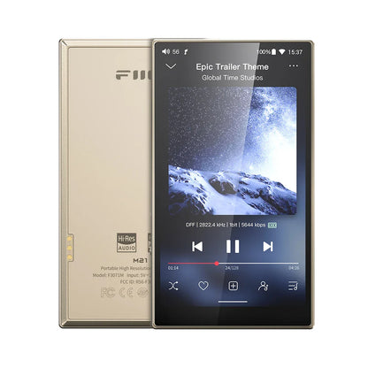 Gold-colored fiio m21 android hi-res music player with touchscreen dacs 950mw high output power peq and sleek design