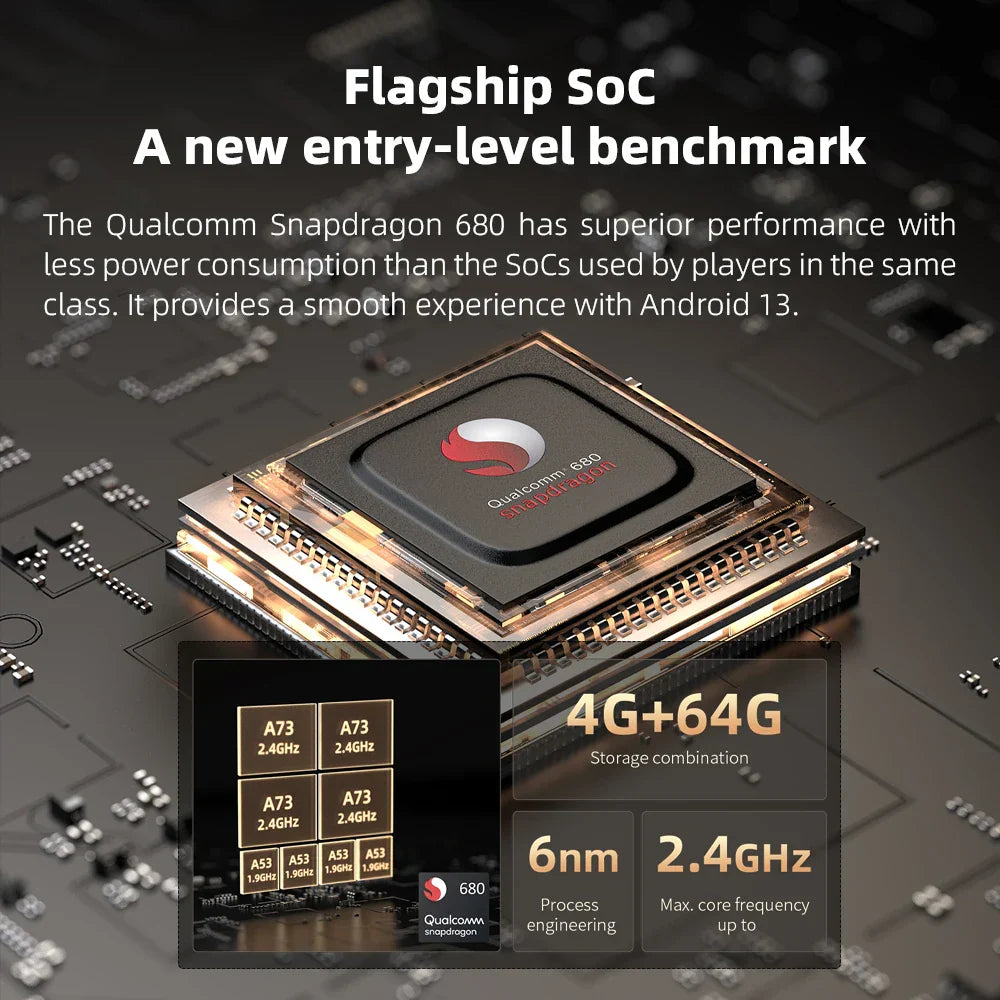 Fiio M21 Android music player with black and gold Qualcomm Snapdragon 680 SoC featuring dacs 950mw high output power peq
