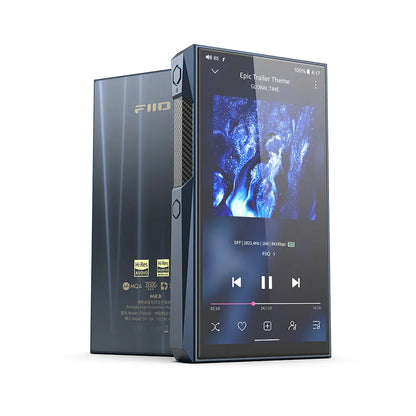 Black fiio m23 portable music player with usb dac mqa peq thx aaa78 and amp ak4191eq featuring vibrant touchscreen