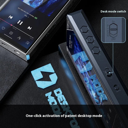Black rectangular fiio m23 portable music player with metallic frame blue display usb dac mqa peq thx aaa78 amp ak4191eq