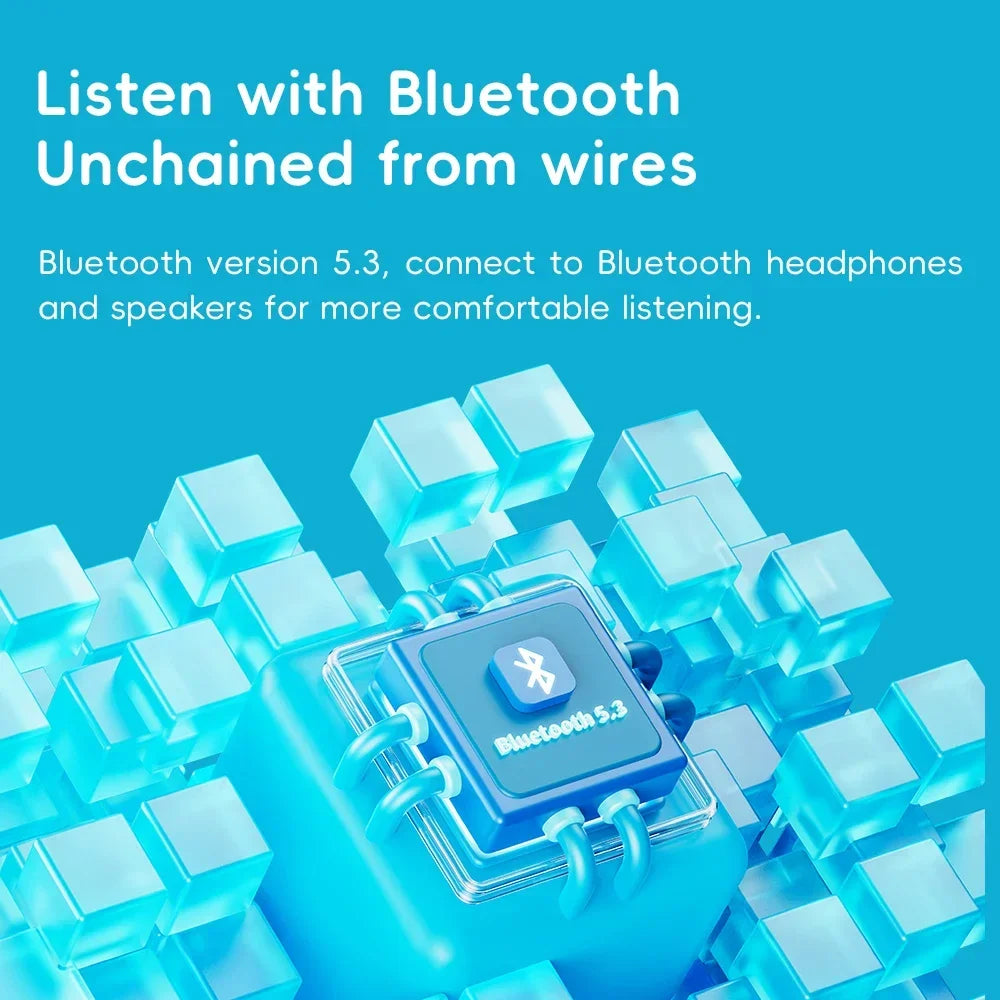 Blue bluetooth 5.3 chip with metallic connectors in translucent cubes for fiio snowsky echo mini hifi bluetooth mp3 walkman