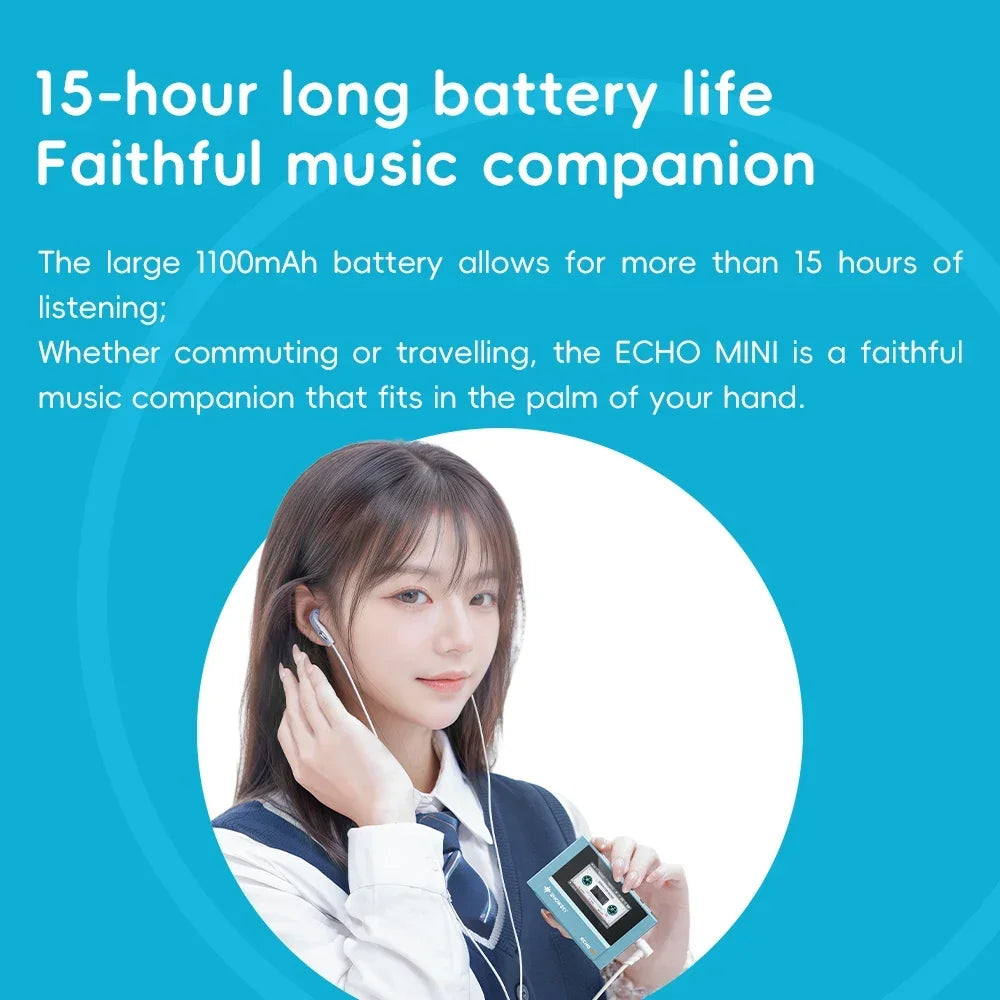 Compact sleek fiio snowsky echo mini hifi bluetooth mp3 walkman in matte black and light blue design for pure music playback