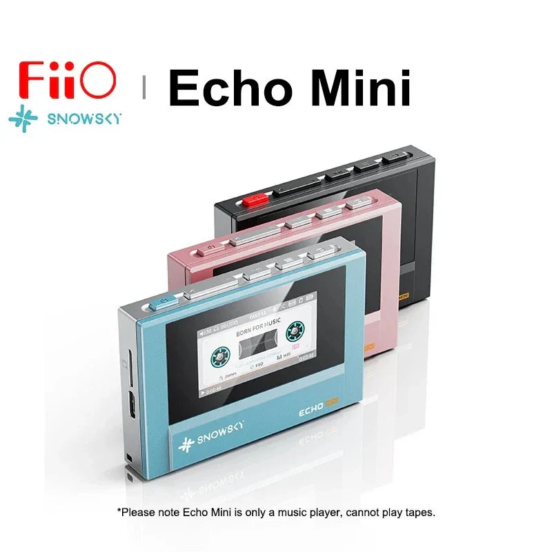 Fiio snowsky echo mini hifi bluetooth mp3 walkman in light blue with matte finish small touchscreen and silver buttons