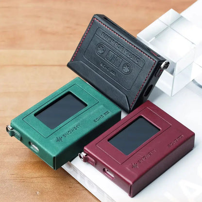 Black leather fiio snowsky sk-echo mini leather case with red stitching and cassette tape design for echo mini player