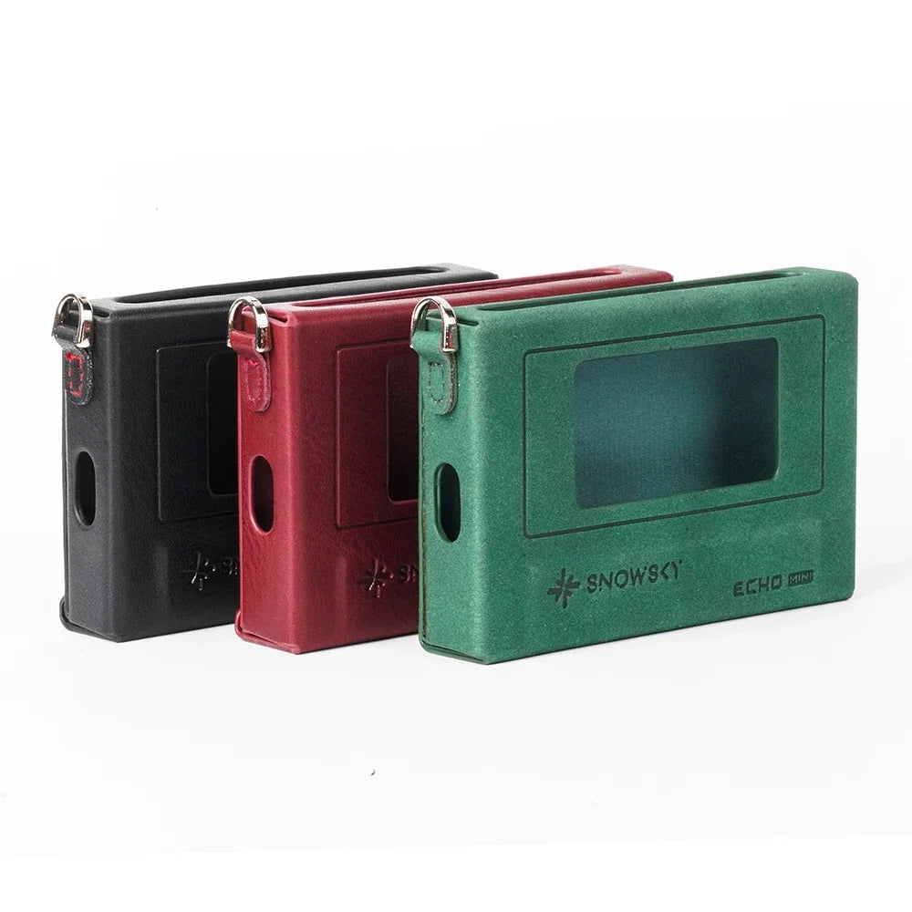 Green suede-like fiio snowsky sk-echo mini leather case with clear window and metallic accents for echo mini player