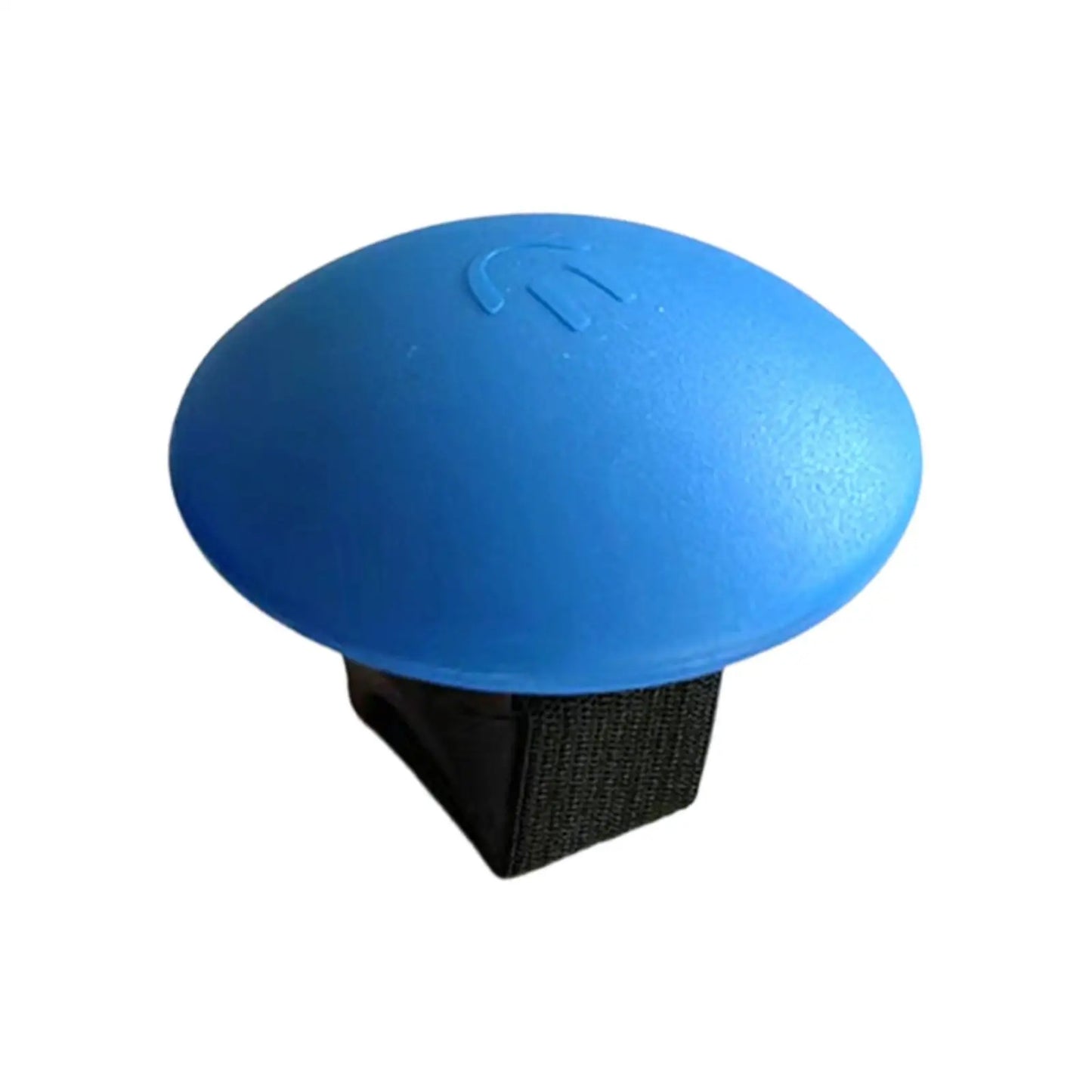 Bright blue dome-shaped rubber finger rattle percussion with black elastic strap for ukulele finger shaker birthday presents outdoor use