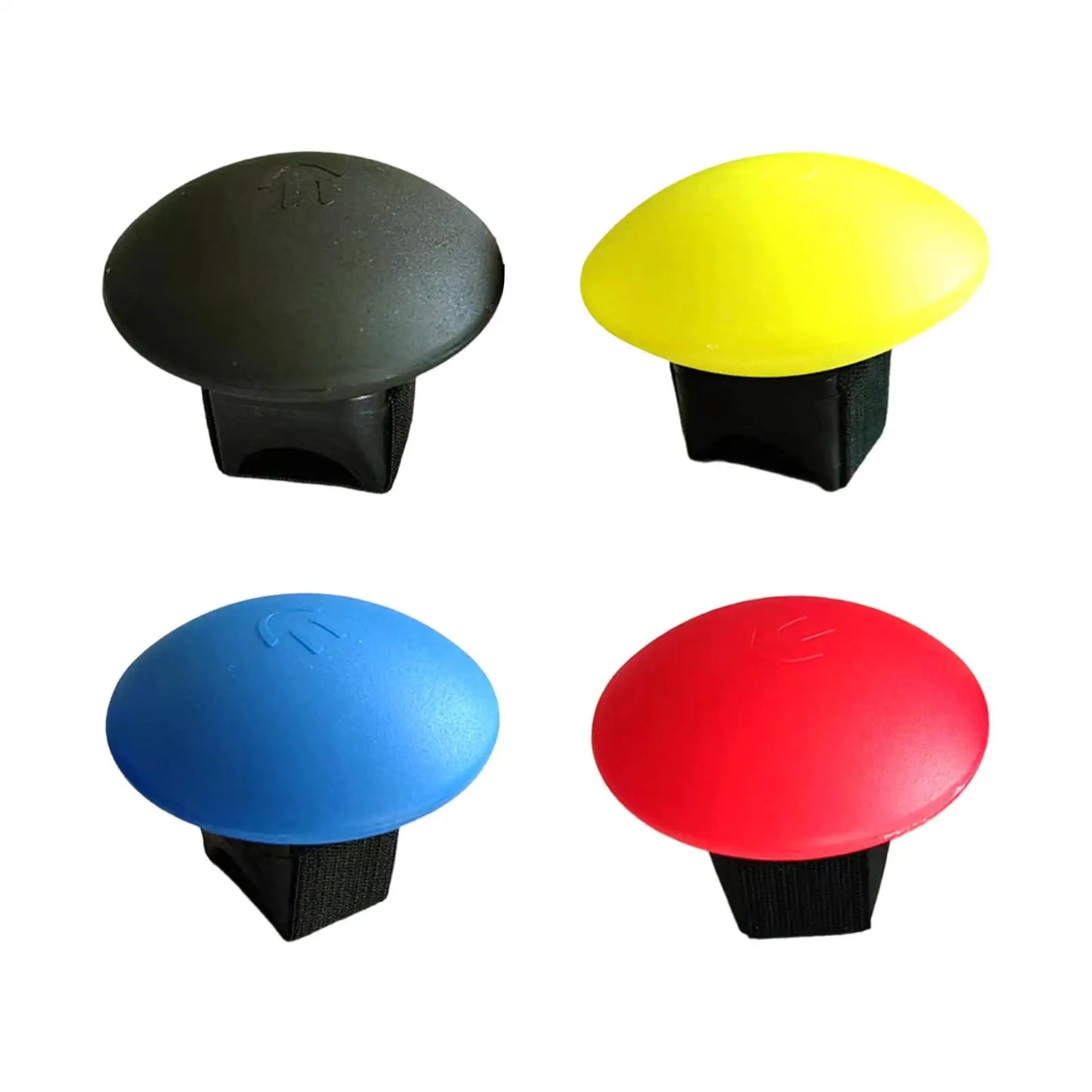 Four brightly colored mushroom-shaped finger rattle percussion ukulele finger shakers for birthday presents outdoor use