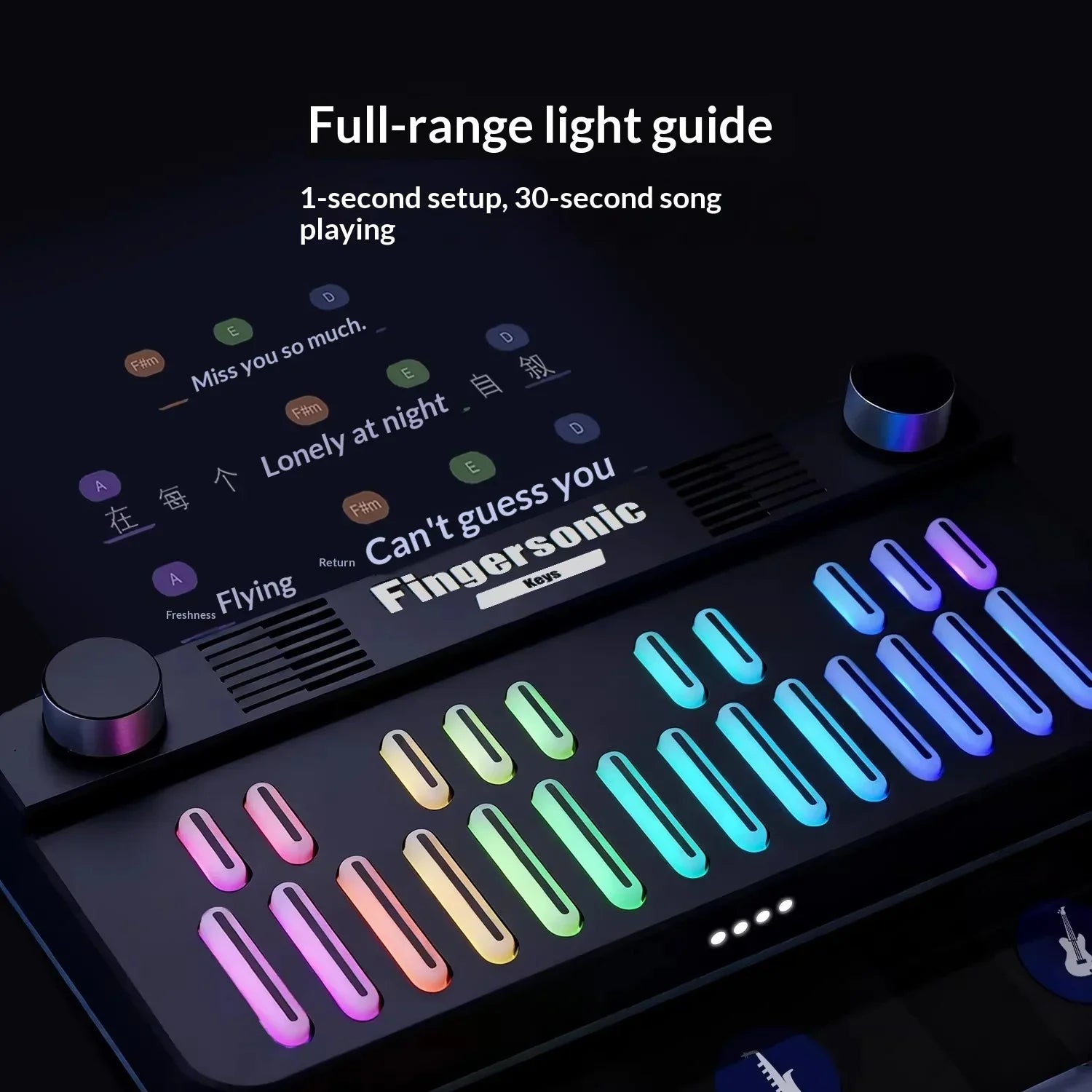 Fingersonic pocket music keyboard midi electronic piano with sleek black design and colorful illuminated keys acoustic christmas gift
