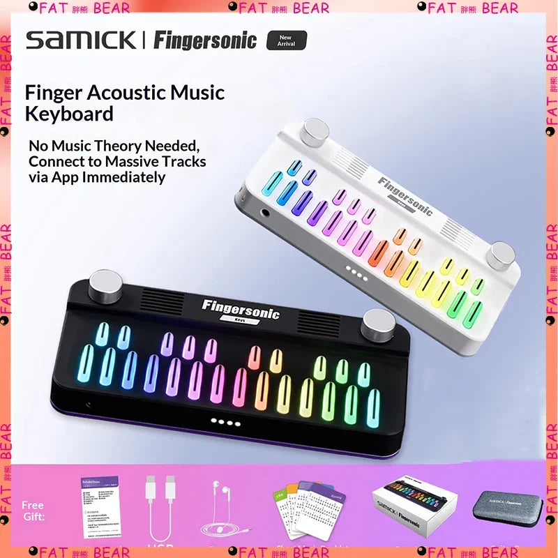 White and black fingersonic pocket music keyboard midi electronic piano with colorful illuminated keys acoustic christmas gift