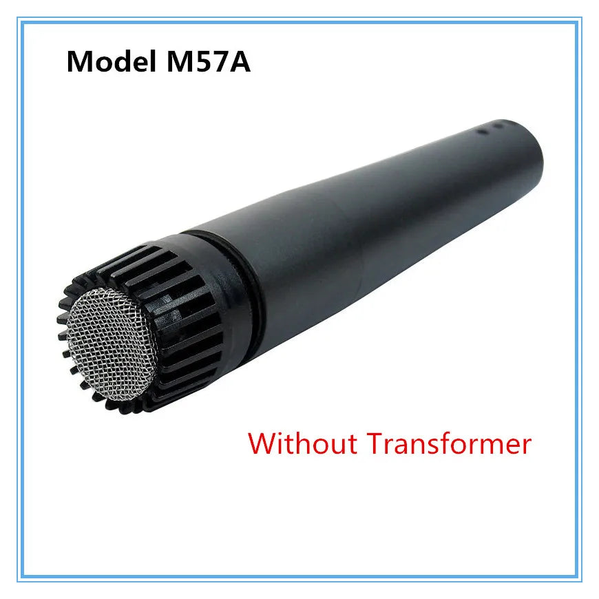 Black finlemho microphone dyanmic with silver mesh grille and ribbed housing for guitar amplifier drum recording studio use