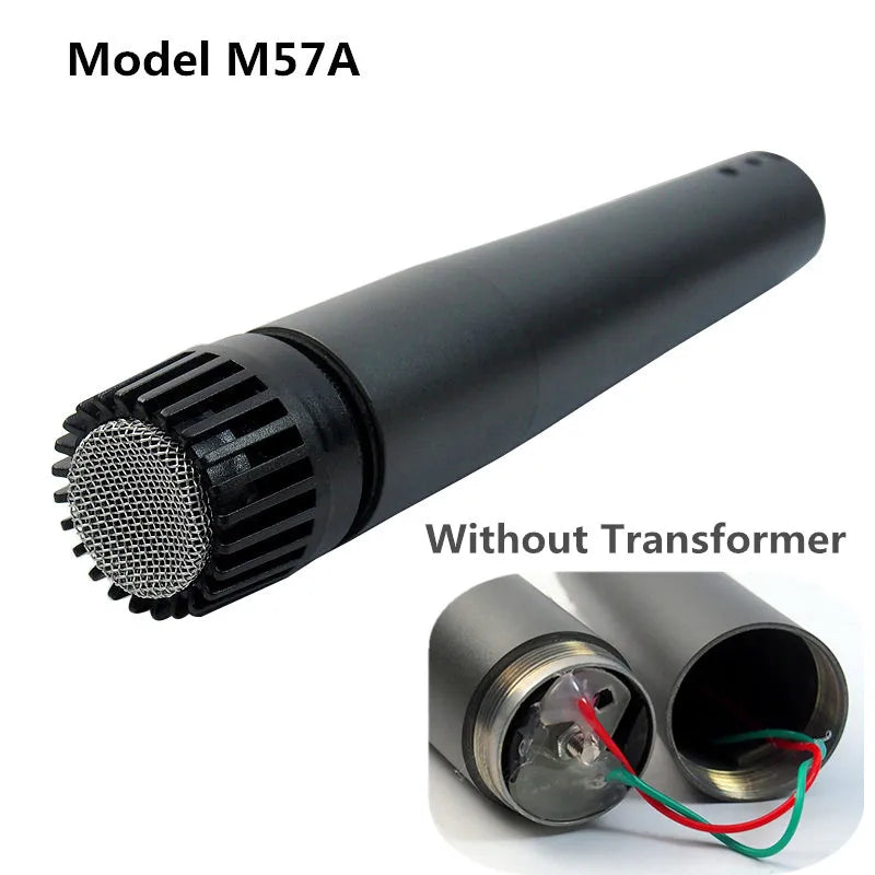 Black finlemho microphone dyanmic with metallic mesh grille and ribbed housing for guitar amplifier drum recordings
