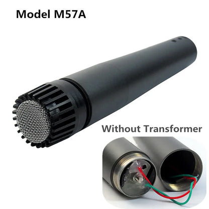 Black finlemho microphone dyanmic with metallic mesh grille and ribbed housing for guitar amplifier drum recordings