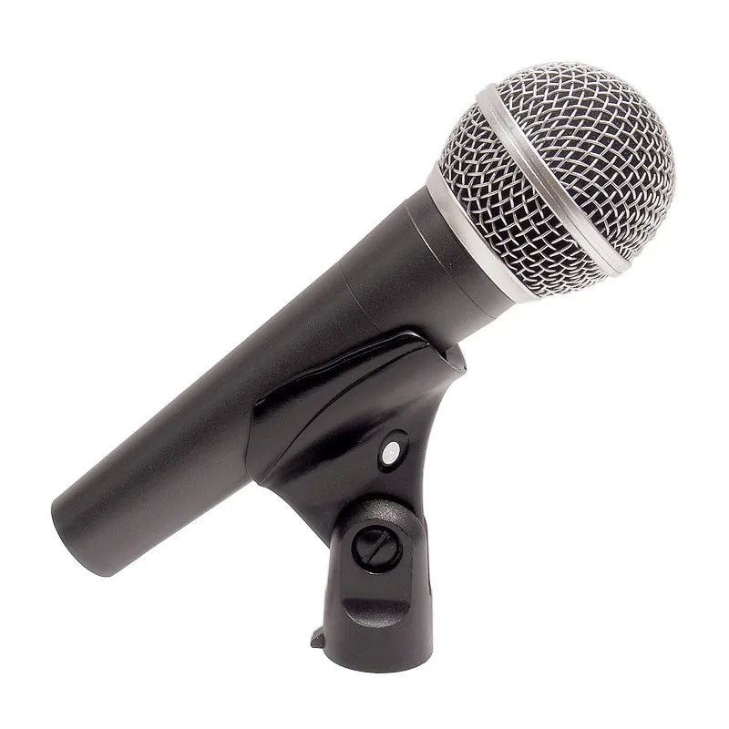 Black finlemho professional microphone handheld cordless sm58s with silver mesh grille and clip mount for karaoke studio use
