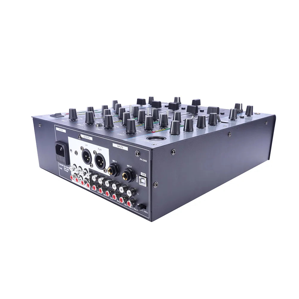Black flalwreo m4000 professional mini dj controller rear panel with multiple knobs input output jacks and power port