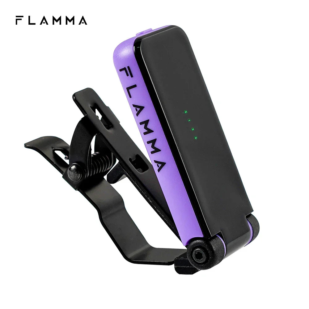 Flamma ft01 clip-on guitar tuner in purple and black with sleek modern design for acoustic guitar bass instruments christmas gift