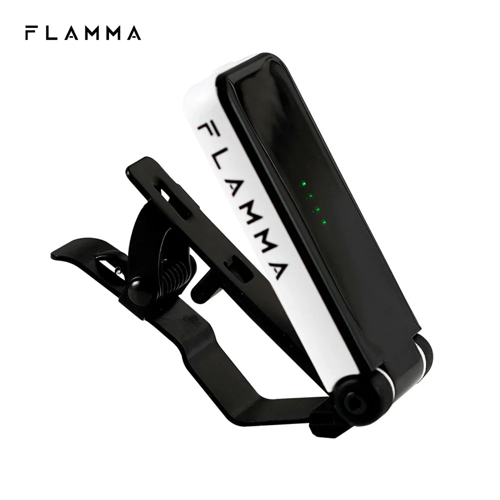 Black and white flamma ft01 clip-on tuner with green led for acoustic guitar bass and instruments christmas gift