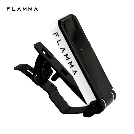 Black and white flamma ft01 clip-on tuner with green led for acoustic guitar bass and instruments christmas gift