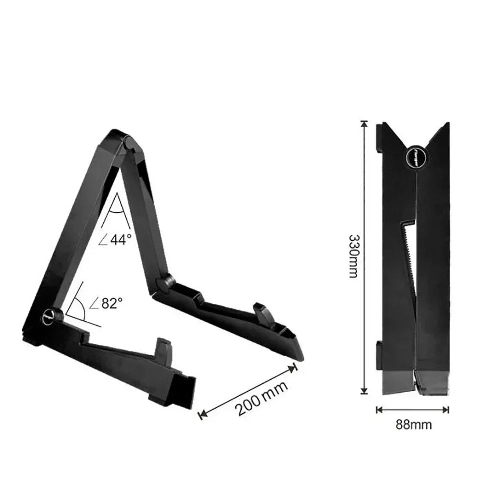 Black plastic foldable flanger FL-01 portable guitar stand with angled support for acoustic classical guitar bass and ukulele