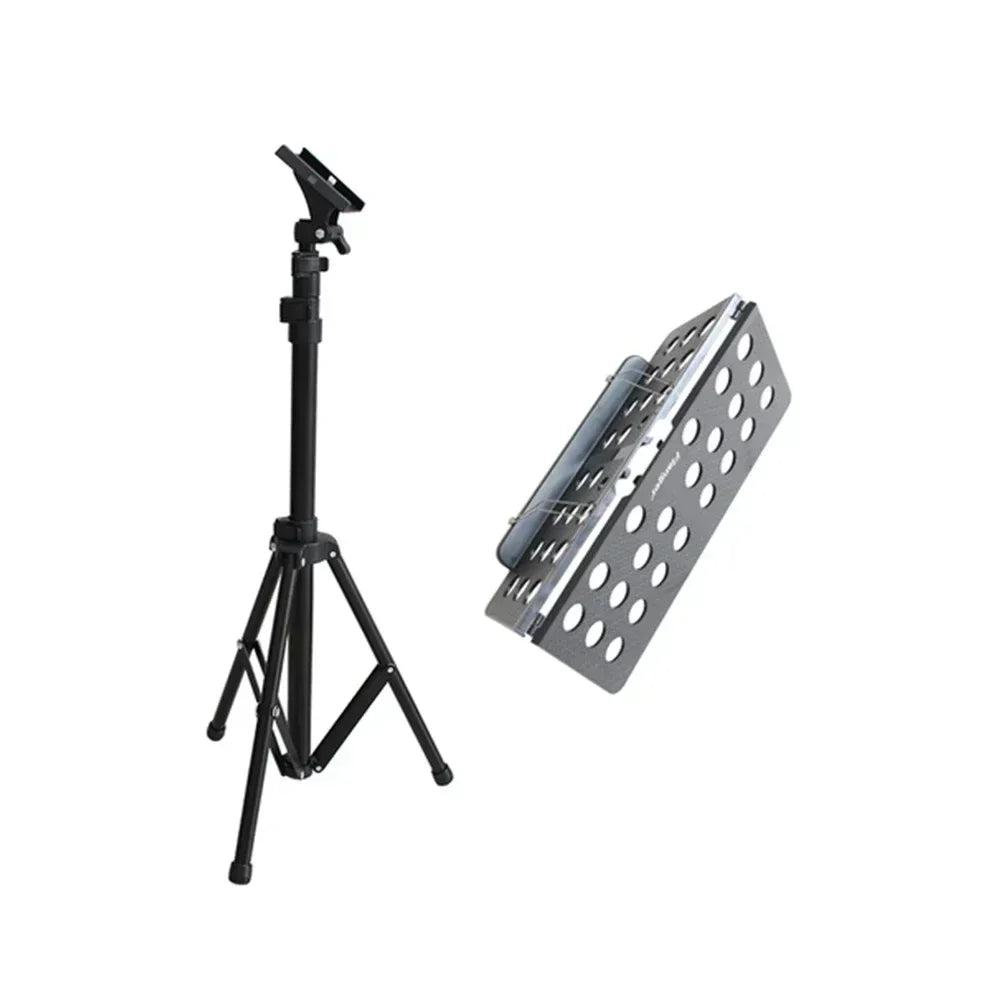 Black foldable sheet music stand flanger fl-05r with adjustable retractable metal tripod and perforated sheet holder