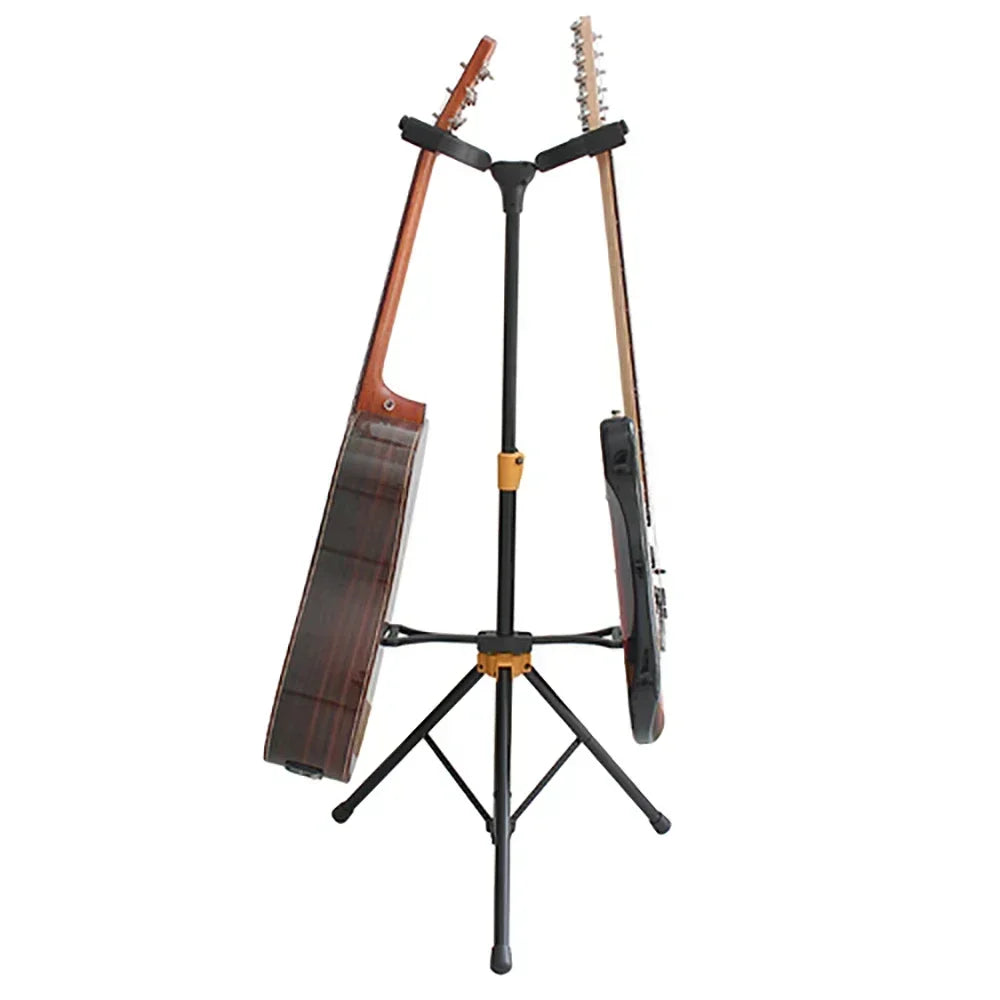 Black dual head metal tripod guitar stand with orange accents for guitar bass violin ukulele banj parts accessories