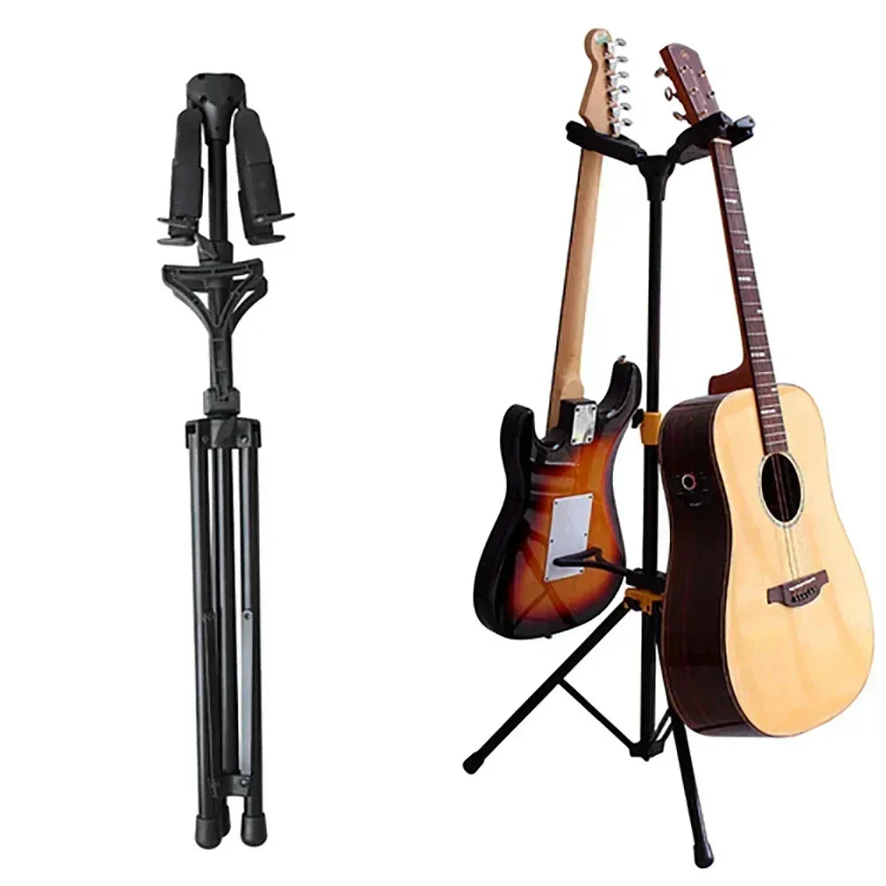 Black dual head metal tripod guitar stand holding guitar and bass for guitar bass violin ukulele banj parts accessories