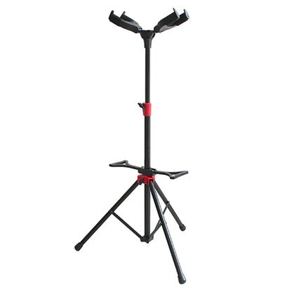Black flanger guitar stand with red accents metal upright bracket tripod base for bass violin ukulele and guitar accessories