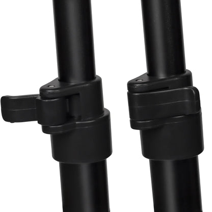 Black plastic tripod legs with adjustable locking mechanisms on violin stand looped metal legged support bracket for individual bow positions