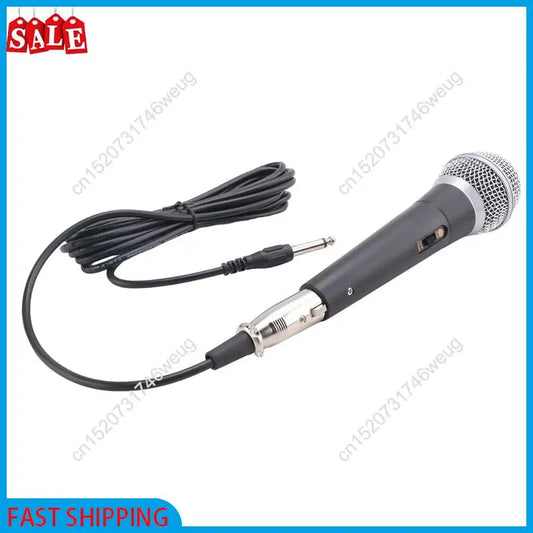 Black handheld professional wired dynamic microphone with silver mesh grille and coiled cable for karaoke vocal music clear voice mic