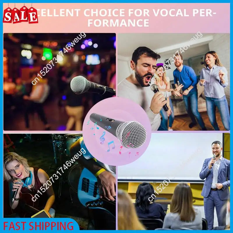 Black handheld professional dynamic microphone with silver mesh grille designed for clear voice mic karaoke vocal music