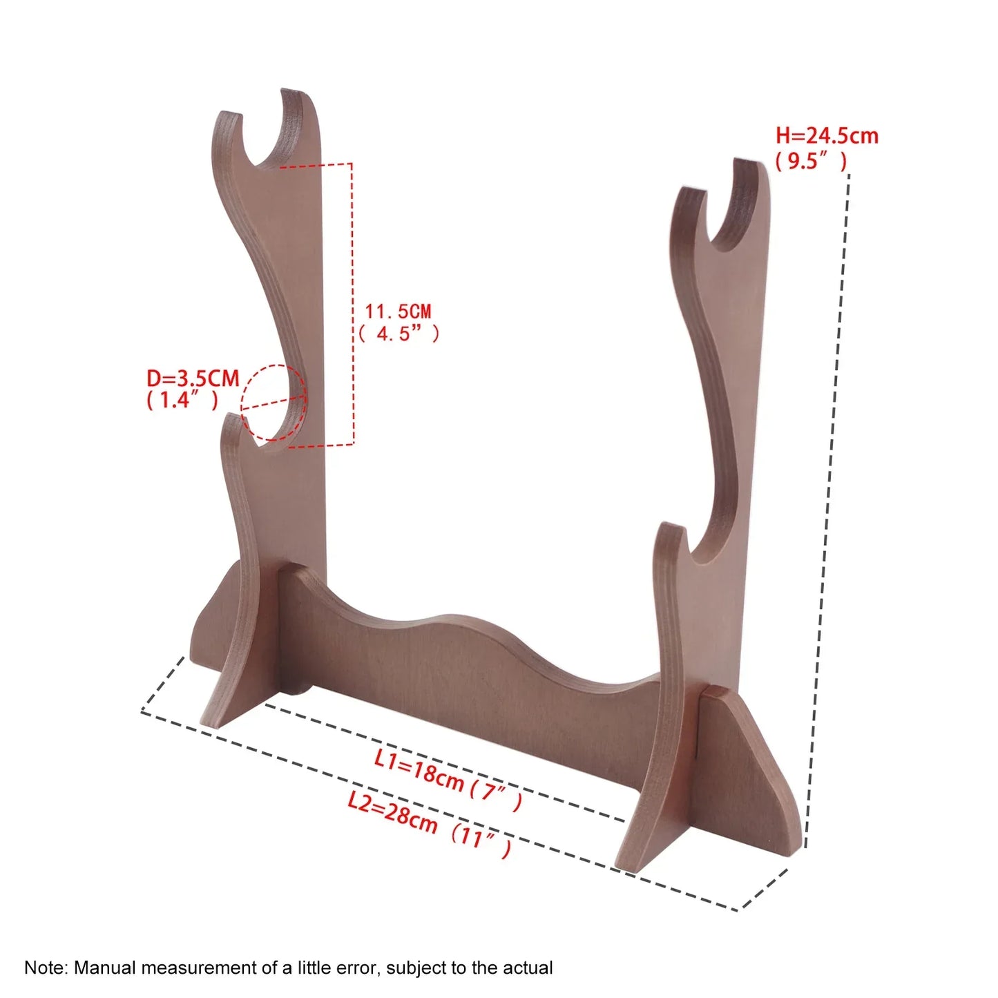Brown wooden flute stand desktop with two curved slots for blades display holder support for violin bows