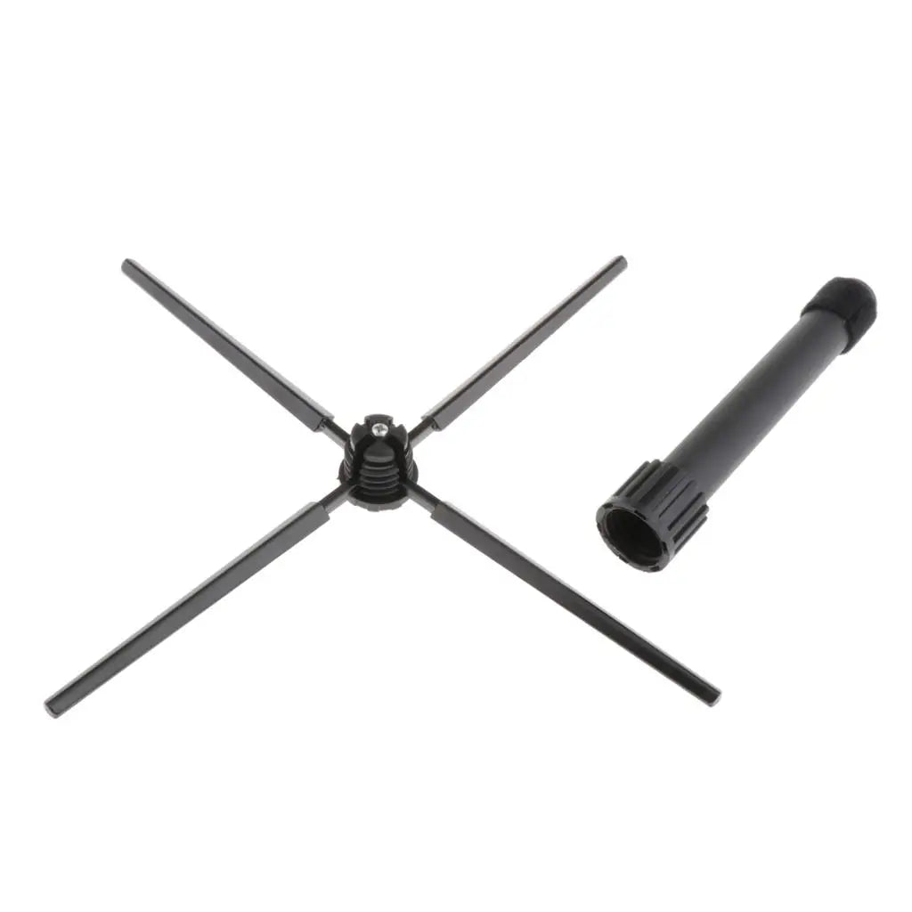 Black cross-shaped foldable flute clarinet stand with cylindrical mounting adapter for portable clarinet rest use