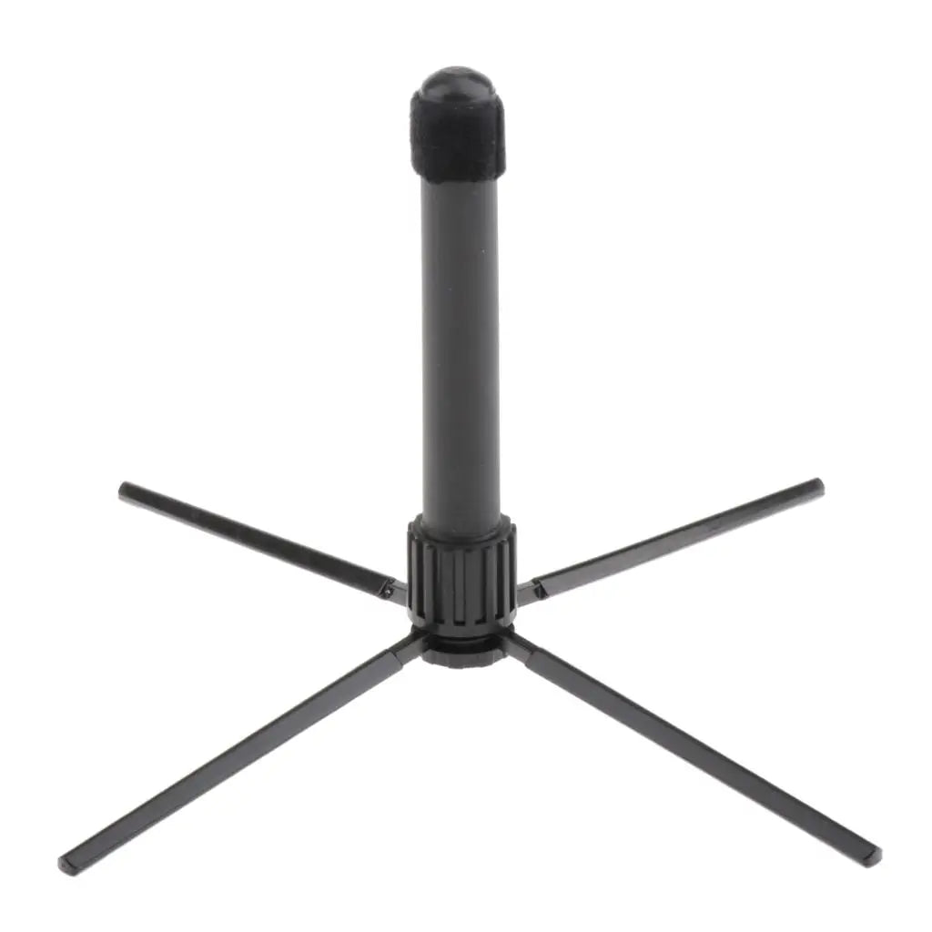Black plastic foldable flute clarinet stand with four legs and cylindrical column portable clarinet rest holder