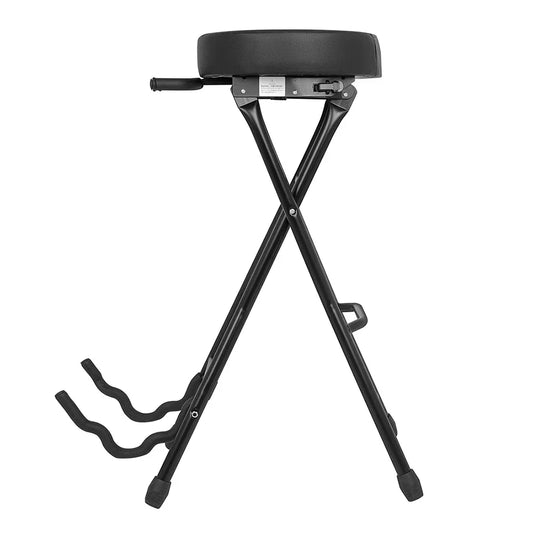 Black foldable guitar stand with padded cushion seat for acoustic electric guitar and bass guitar parts accessories